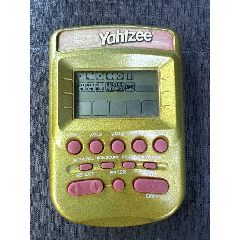Yahtzee Electronic Handheld Game Gold Hasbro 2002 Vintage Tested & Working Nice
